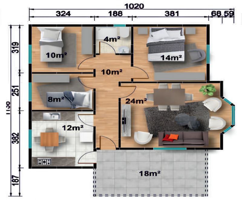VP 126 - 100 m² Tek Katlı Prefabrik Ev 3. Fotoğrafı