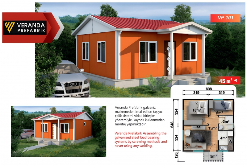 VP 101 - 45 m² Tek Katlı Prefabrik Ev 1. Fotoğrafı