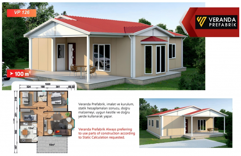 VP 126 - 100 m² Tek Katlı Prefabrik Ev 1. Fotoğrafı