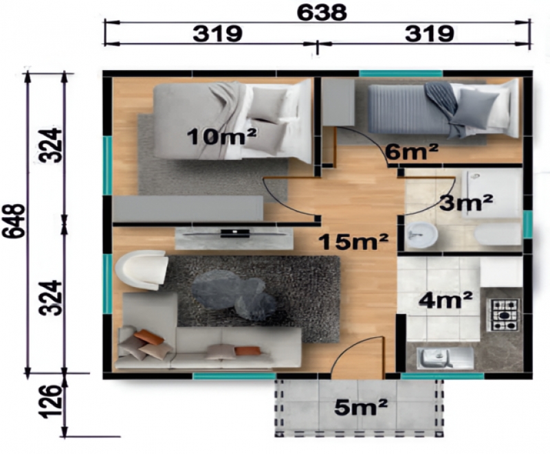 VP 101 - 45 m² Tek Katlı Prefabrik Ev 3. Fotoğrafı